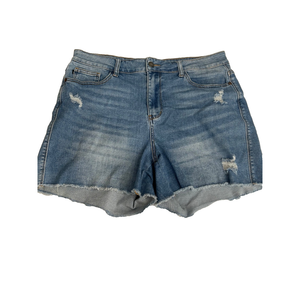 Judy Blue Jean Shorts Size 1XL Distressed High Rise Raw Hem Medium Wash Cut Off